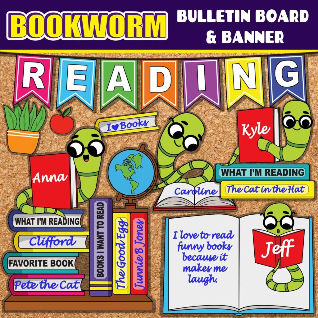 Printable Reading Bulletin Board Display Bookworm Editable Classroom Decor Door Decor DIGITAL Download Includes Wall Banner Etsy