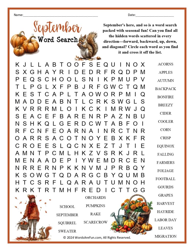 September Word Search