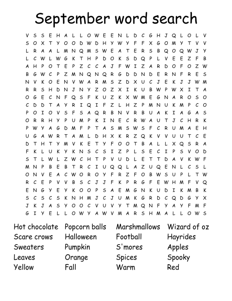 September Word Search WordMint