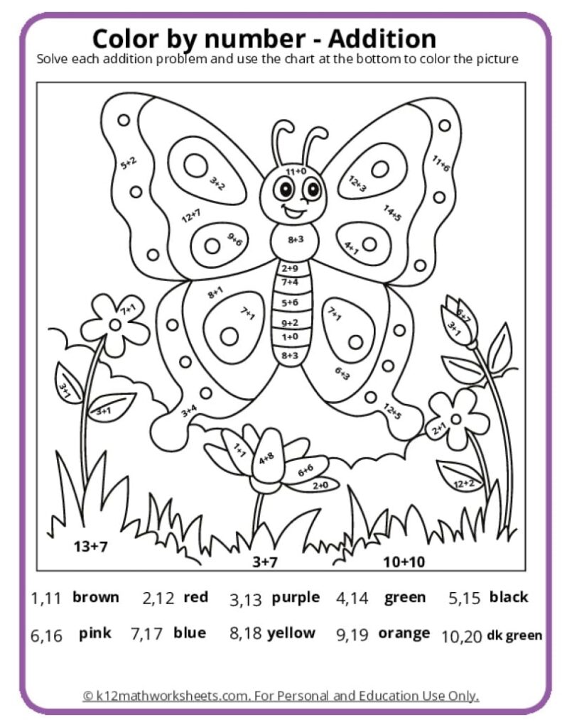 Spring Color By Number Pages K12 Math Worksheets