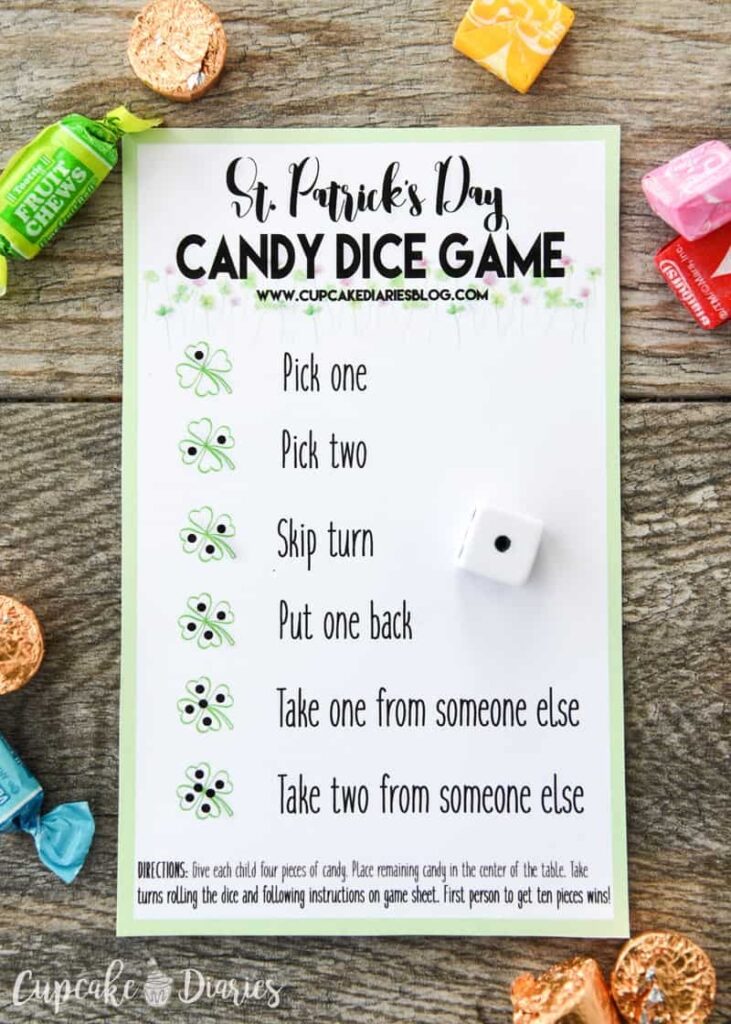 St Patrick s Day Candy Dice Game Cupcake Diaries