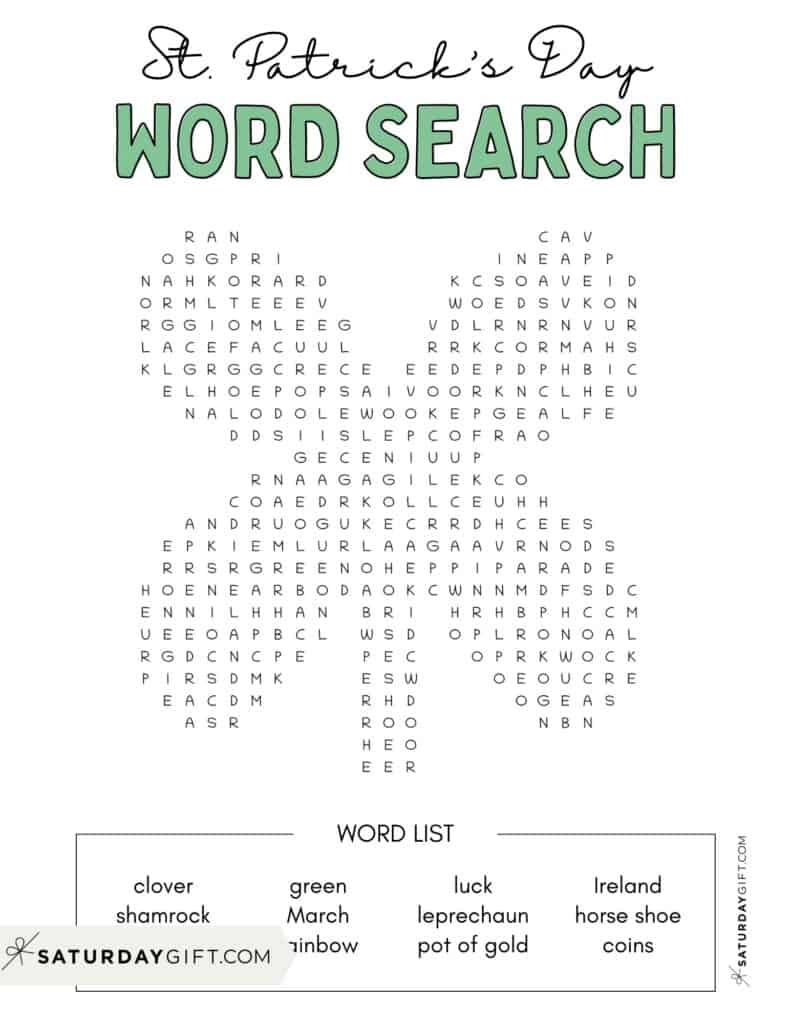 St Patrick s Day Word Search Cute Free Printables SaturdayGift