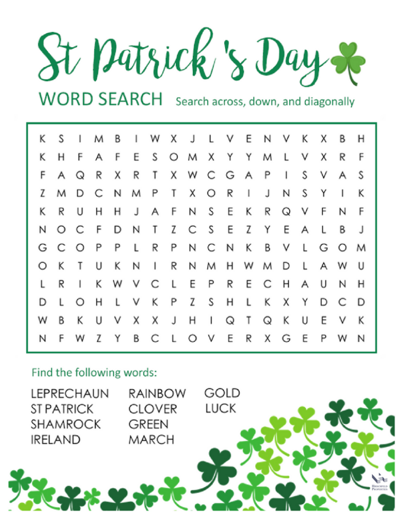 St Patrick s Day Word Search Hirschfeld