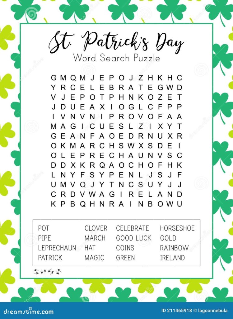 St Patrick s Day Word Search Puzzle Festive Worksheet For Learning English Words Stock Vector Illustration Of Activity Holiday 211465918