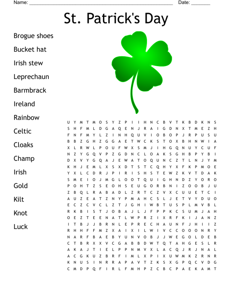 St Patrick s Day Word Search WordMint