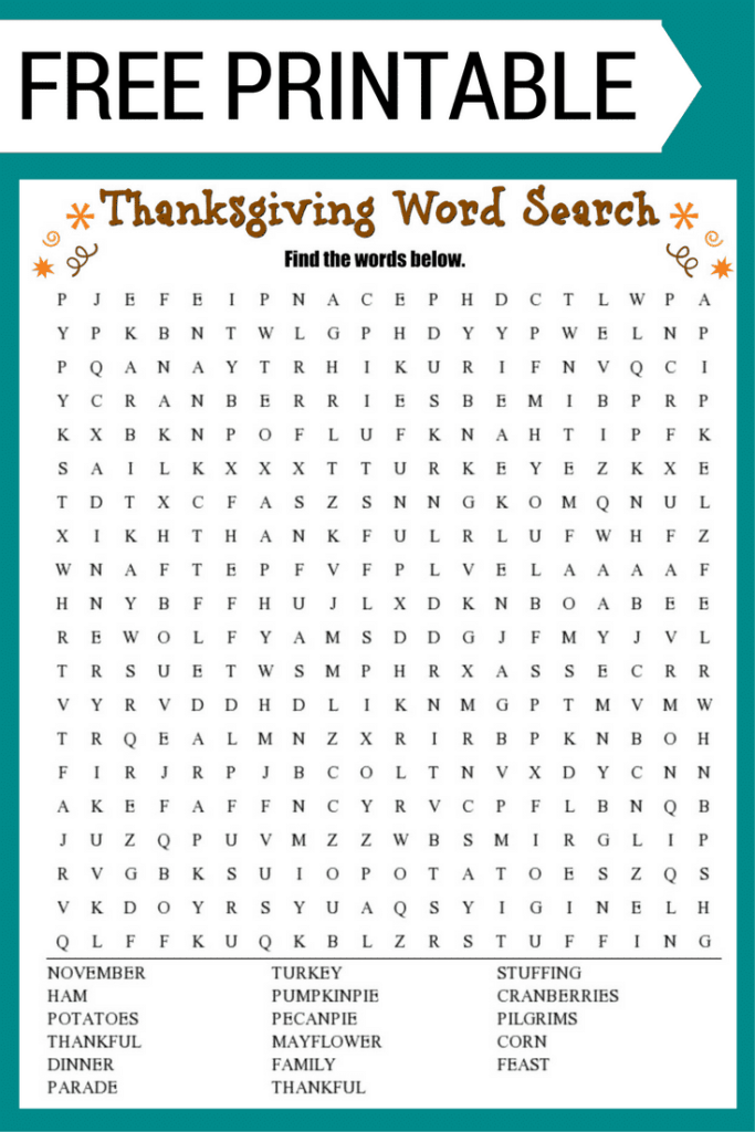 Thanksgiving Word Search FREE Printable 