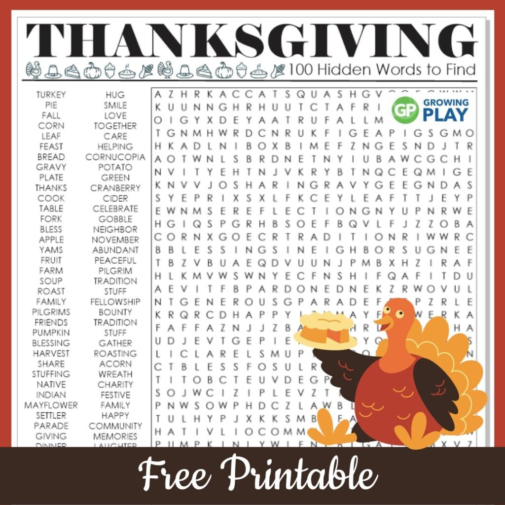 Printable Word Search For Thanksgiving