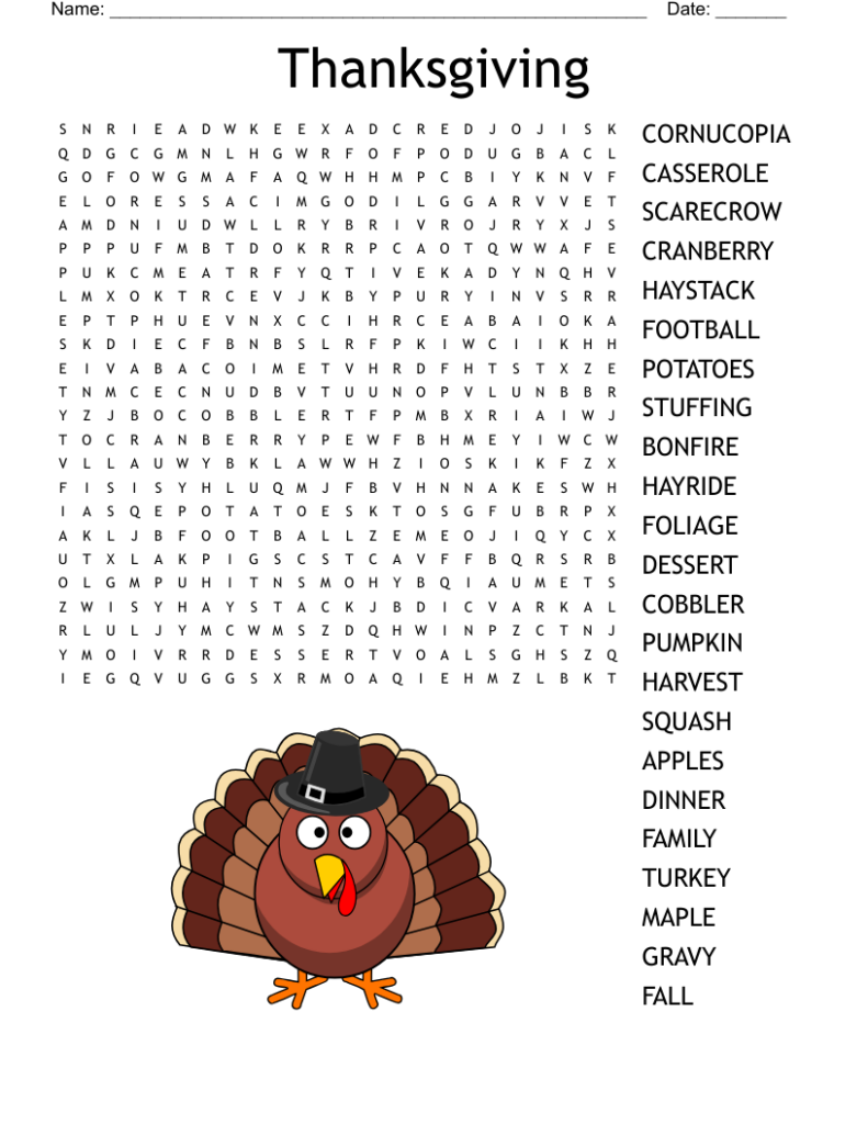 Thanksgiving Word Search WordMint