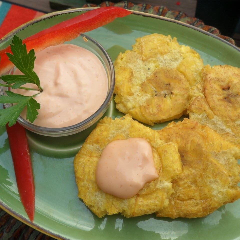 Tostones Twice Fried Green Plantains With Mayo Ketchup Dipping Sauce Recipe