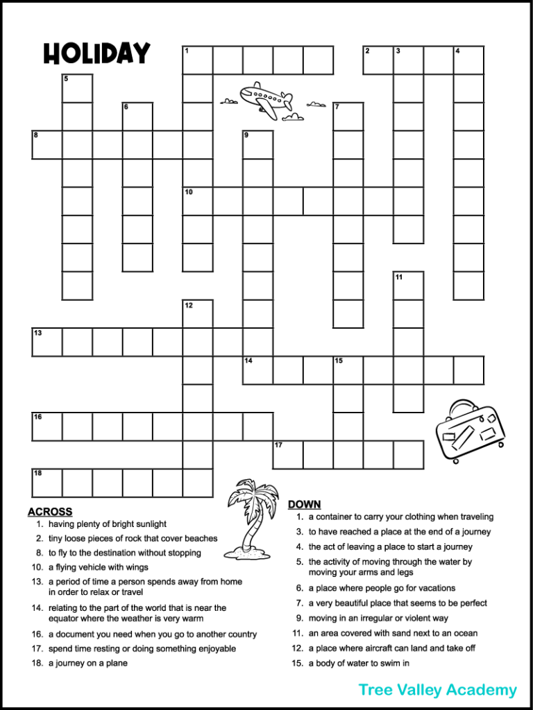 Vacation Crossword Puzzles Tree Valley Academy