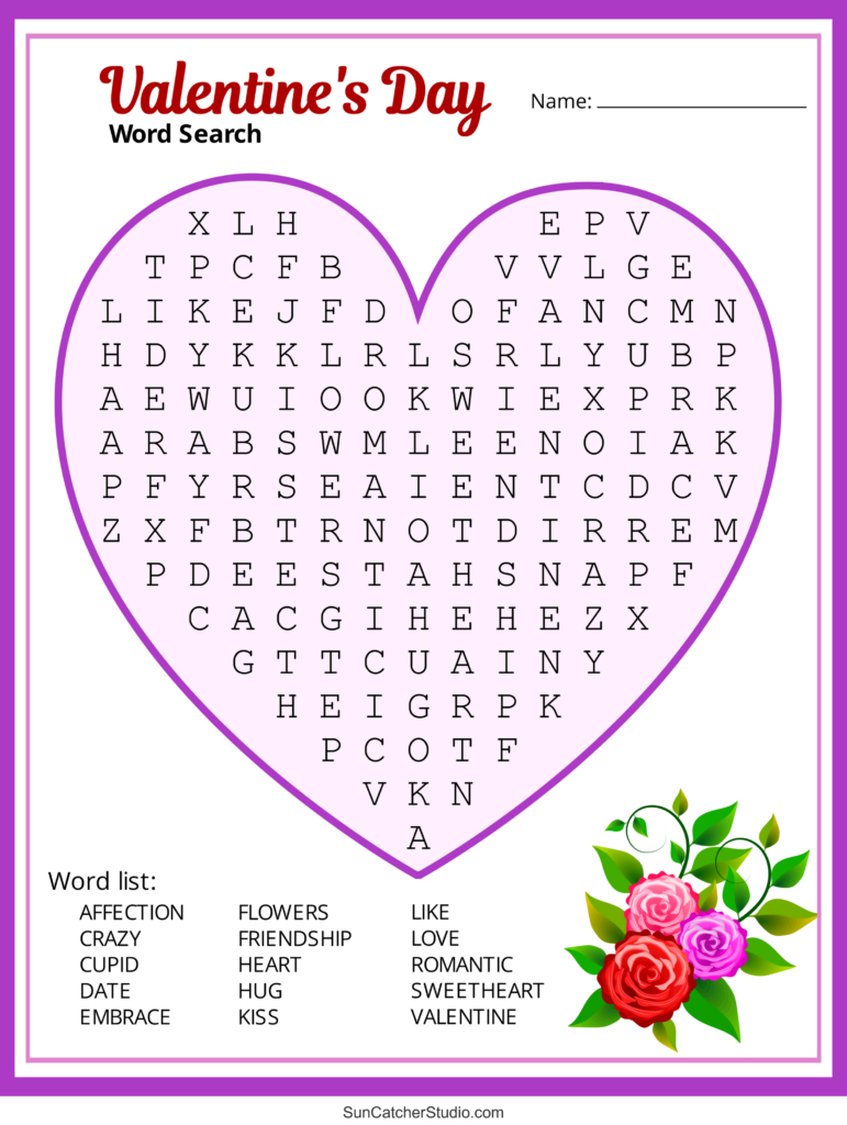 Valentine s Day Word Search Free Printable PDF Puzzles DIY Projects Patterns Monograms Designs Templates