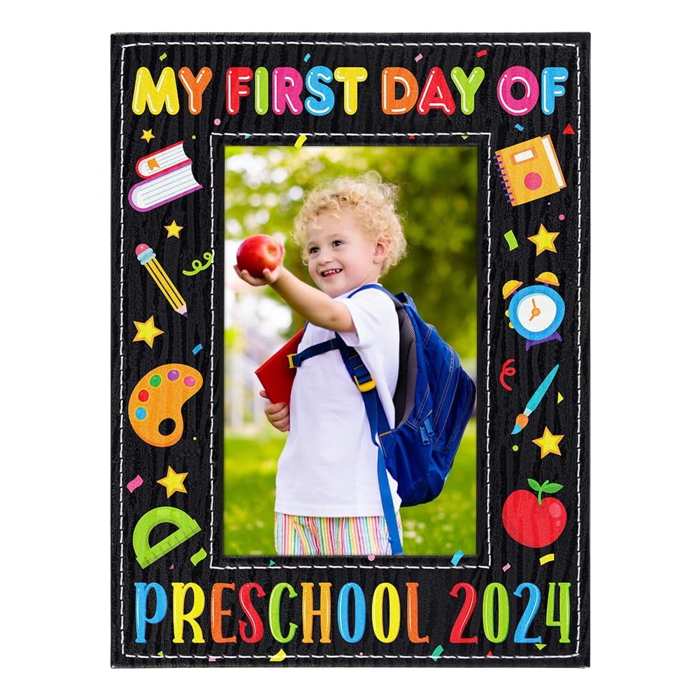 WhatSign My First Day Of Preschool Picture Frame 2024 My 1st Day Of Preschool Pre K Kindergarten Photo Frame First Day Of Preschool Gifts For Kids Boys Girls Back To School First Day